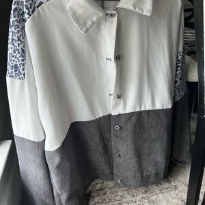 Stylish White and Gray women’s button up top